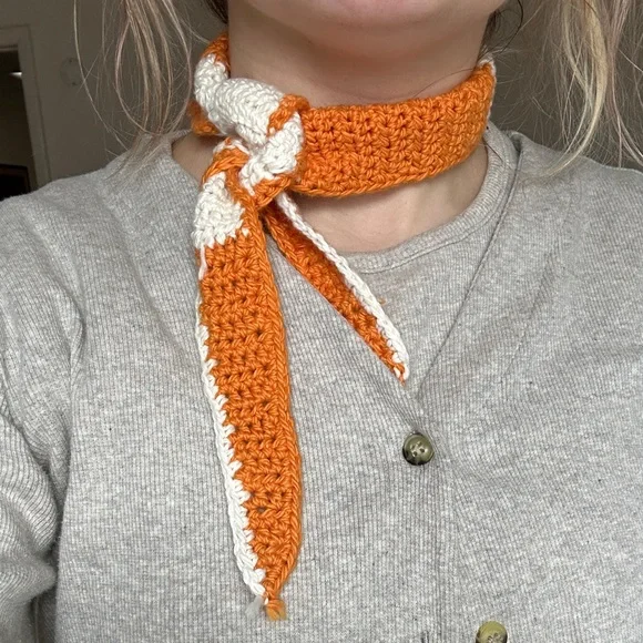 Handmade Orange and White Crochet Scarf Neckerchief - Picture 1 of 3